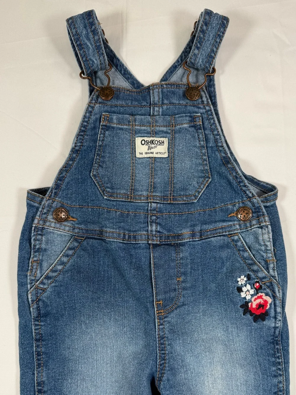 OSHKOSH B’GOSH Girls Floral Embroidered Denim Overalls 2T Cottagecore Western
